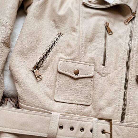 Convertible Ted Baker Valerii Leather Biker Jacket, Ivory 5 Spring Summer Jacket - Picture 8 of 17